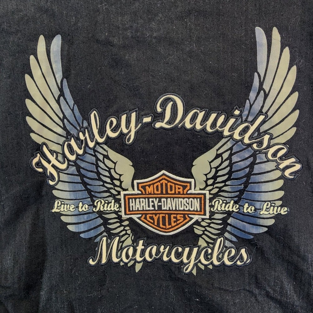 Harley Davidson Womens 2W‎ Black Moto Jacket Lace Up Side Winged Graphic Biker